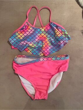 Girls' Pink Mermaid Print Two-Piece Swim Set 4T